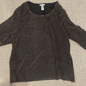 Catherines Black Gold Shimmer Metallic 3/4 Sleeve Scoop Neck Stretch Blouse 3X